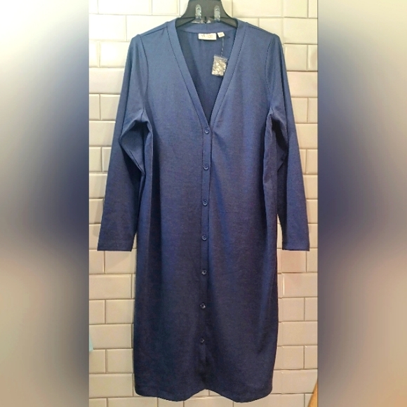 D&Co Denim Company Womens XLarge Midi Blue Knit ButtonUp Dress Minimalist Casual - Picture 1 of 3